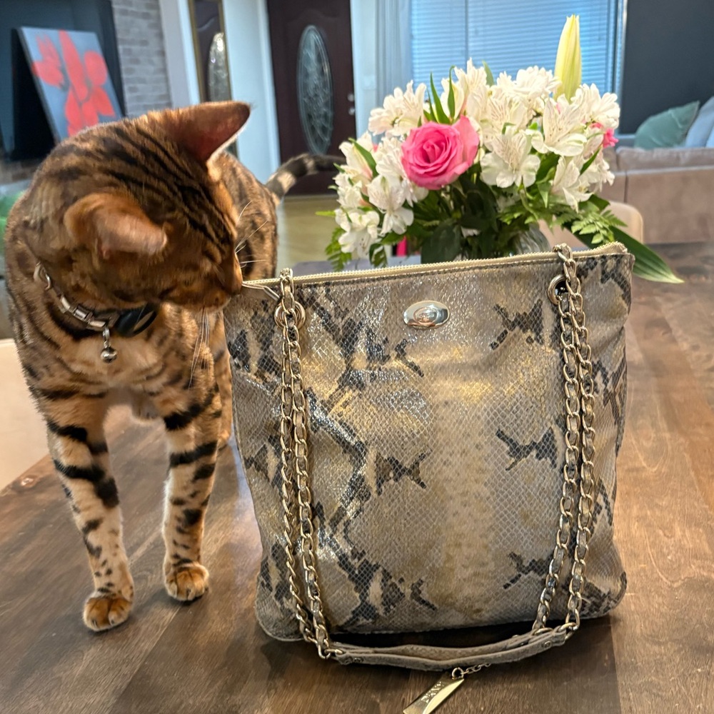 DKNY Gold and Black Snake Print Tote